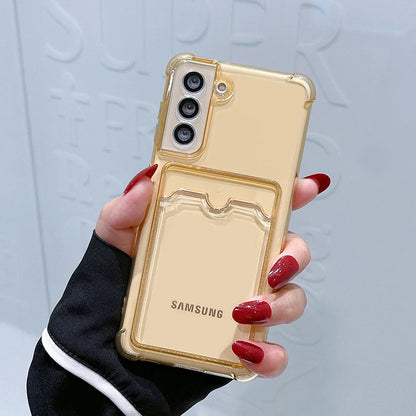 Clear Card Holder Samsung Galaxy Case — Shockproof Airbag Corner Cover
