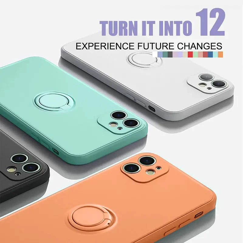Liquid Silicone Ring Holder iPhone Case — Magnetic Bracket Shockproof Cover