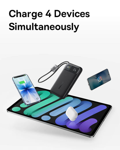 Baseus 10,000mAh Power Bank — 22.5W Fast Charging with Dual Built-In USB-C Cables